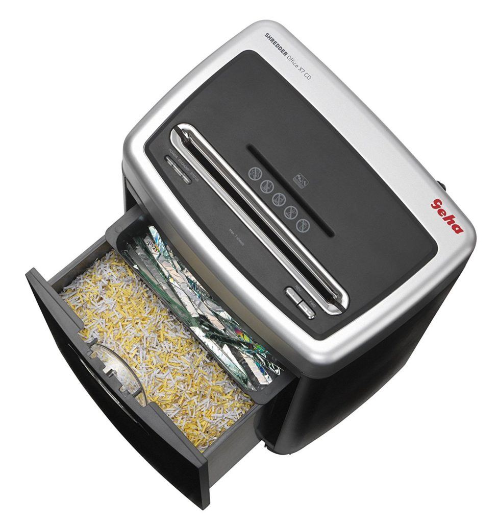 Aktenvernichter von Geha mit Schublade Aktenvernichter von Geha mit Schublade von oben