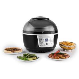 Klarstein VitAir Turbo • Heißluftfritteuse • Fritteuse • 1400 W • 9 Liter Garraum • fett-frei Frittieren • Backen • Grillen • Rösten • Halogen-Infrarot-Heizelement • Kuppel-Design • Automatikprogramme • LCD-Display • Antihaft-Beschichtung • schwarz-grau
