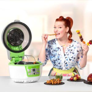Klarstein VitAir Turbo • Heißluftfritteuse • Fritteuse • 1400 Watt • 9 Liter Garraum • fett-frei Frittieren • Backen • Grillen • Rösten • Halogen-Infrarot-Heizelement • Kuppel-Design • Automatikprogramme • LCD-Display • Antihaft-Beschichtung • grün-weiß