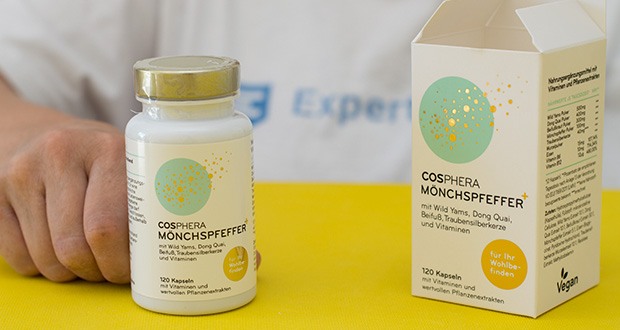 Cosphera Mönchspfeffer Kapseln im Test - kombiniert pro Tagesdosis 100mg reines Mönchspfeffer Pulver mit Wild Yams, Dong Quai, Beifuß und Traubensilberkerze (Black Cohosh) und den Blutbildnern Eisen, B6 und B12 zu einem wertvollen Vitalstoffkomplex