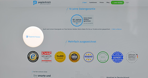 Papierkram.de Buchhaltungssoftware im Test - 10 Jahre Garantie auf Datensicherheit