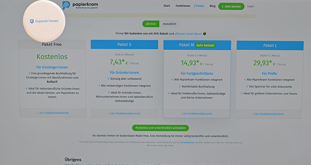 Papierkram.de Buchhaltungssoftware im Test - Kosteneffiziente Tarifoptionen