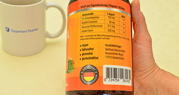 Redfood Bio Kurkuma Kapseln im Test - Vegan, laktose- und glutenfrei; Kontrolliert ökologischer Anbau (DE-ÖKO-006)