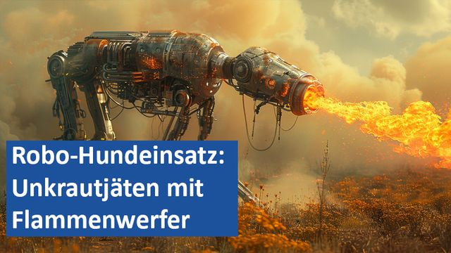 Robo-Hundeinsatz Unkrautjäten mit Flammenwerfer