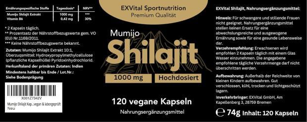 Testverlauf und-Testergebnis EXVital Mumijo Shilajit Kapseln