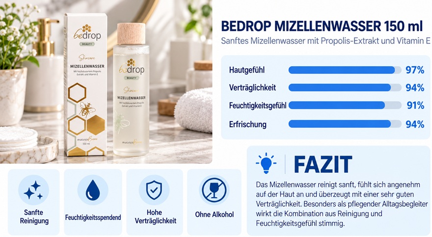 bedrop Mizellenwasser mit Propolis Extrakt Erfahrungsbericht und Test