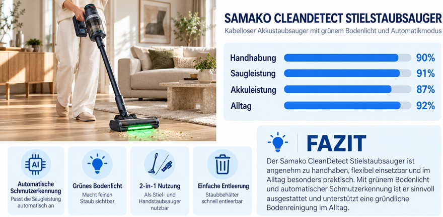 Samako Akkustaubsauger Stielstaubsauger CleanDetect Erfahrungen